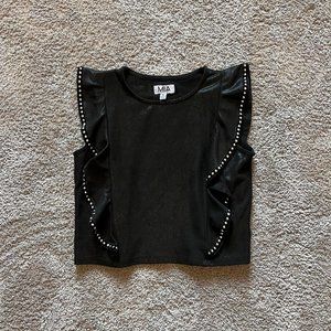 MIA New York Black metallic girls M tank with silver beaded accents